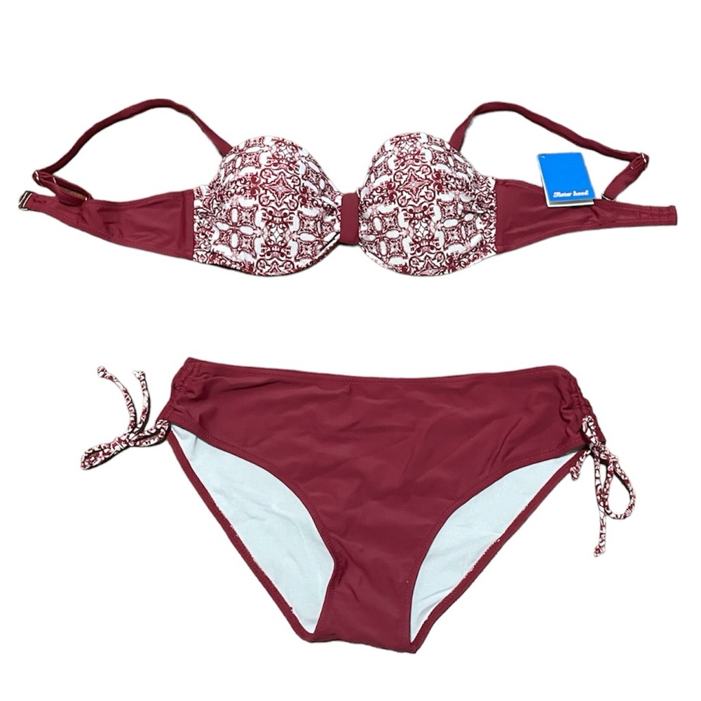 Sister Hood Women’s Two Piece Bikini Set Burgundy Swim Bra NWT